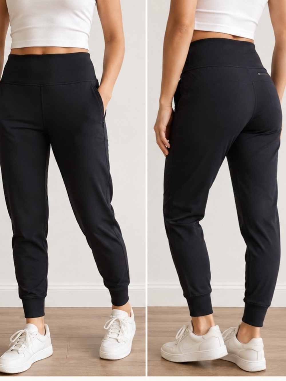 Athleta Venice High Rise Jogger Pants Women Black Zip Pockets Stretch
